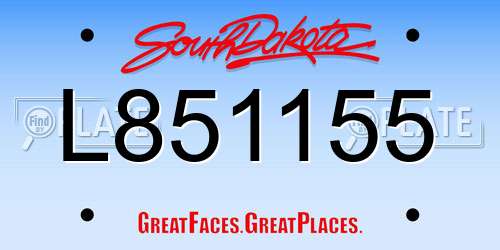 L851155 South Dakota License Plate
