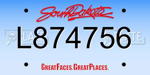L874756 South Dakota License Plate