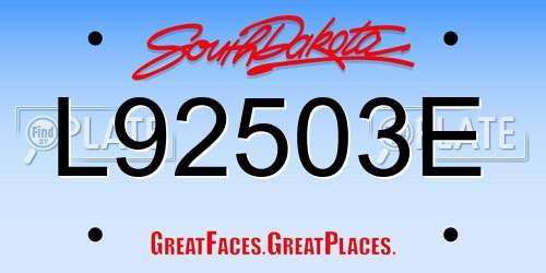 L92503E South Dakota License Plate