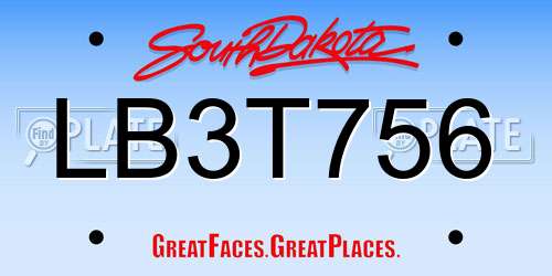 LB3T756 South Dakota License Plate