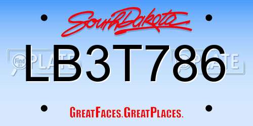 LB3T786 South Dakota License Plate