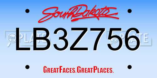 LB3Z756 South Dakota License Plate