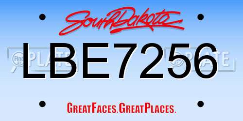 LBE7256 South Dakota License Plate