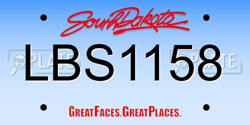 LBS1158 South Dakota License Plate