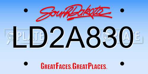 LD2A830 South Dakota License Plate