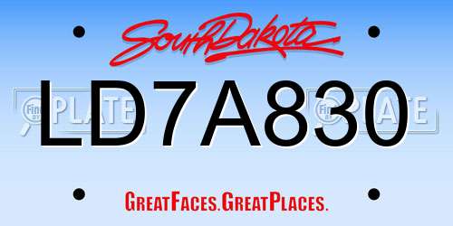 LD7A830 South Dakota License Plate
