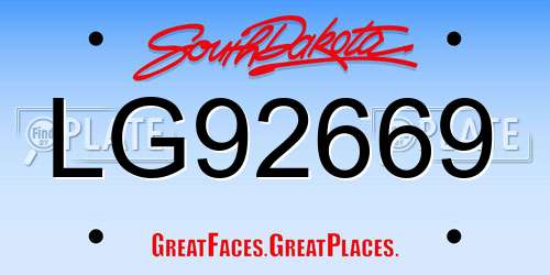 LG92669 South Dakota License Plate