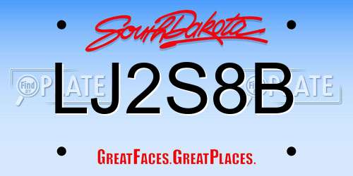 LJ2S8B South Dakota License Plate
