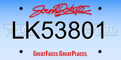 LK53801 South Dakota License Plate