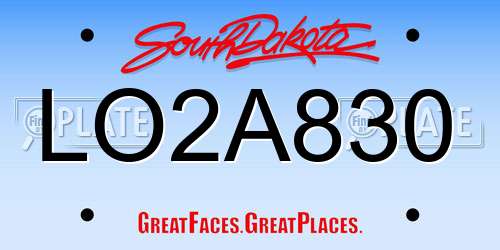 LO2A830 South Dakota License Plate