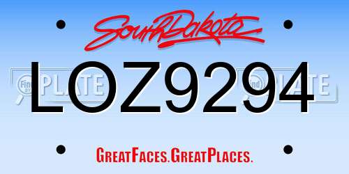 LOZ9294 South Dakota License Plate