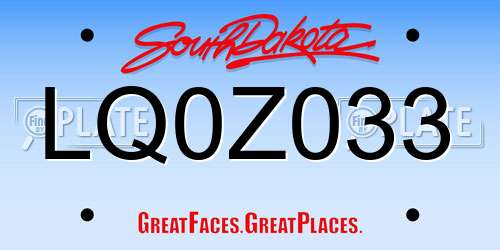 LQ0Z033 South Dakota License Plate