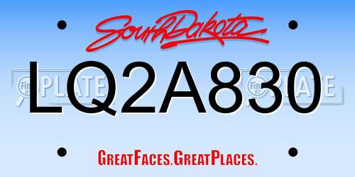 LQ2A830 South Dakota License Plate