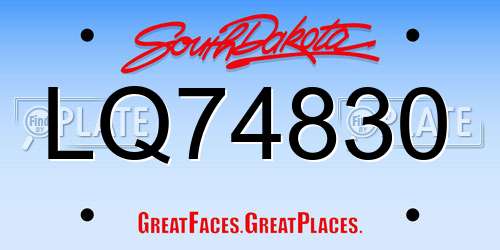 LQ74830 South Dakota License Plate