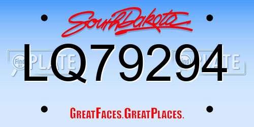 LQ79294 South Dakota License Plate