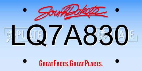 LQ7A830 South Dakota License Plate