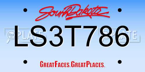 LS3T786 South Dakota License Plate
