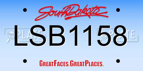 LSB1158 South Dakota License Plate