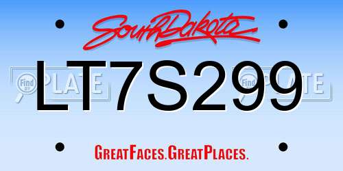 LT7S299 South Dakota License Plate