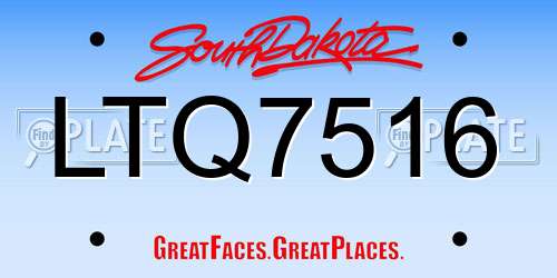 LTQ7516 South Dakota License Plate