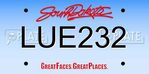 LUE232 South Dakota License Plate