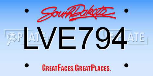 LVE794 South Dakota License Plate
