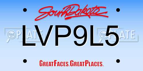 LVP9L5 South Dakota License Plate