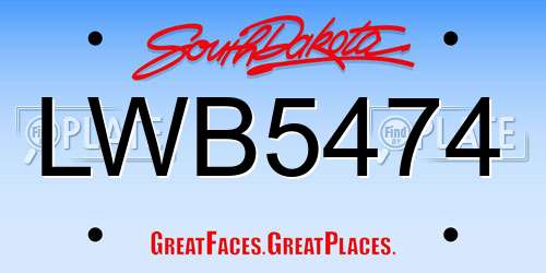 LWB5474 South Dakota License Plate