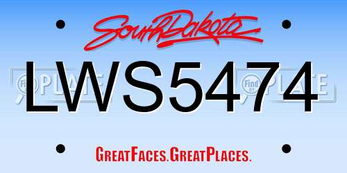 LWS5474 South Dakota License Plate