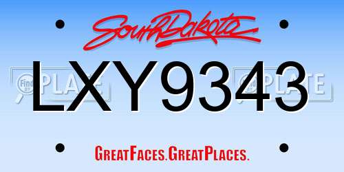 LXY9343 South Dakota License Plate