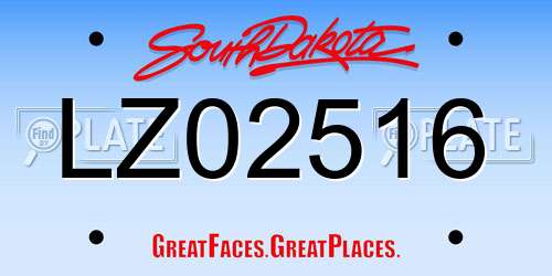 LZ02516 South Dakota License Plate