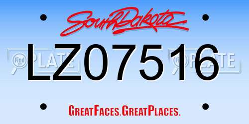 LZ07516 South Dakota License Plate