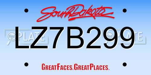 LZ7B299 South Dakota License Plate