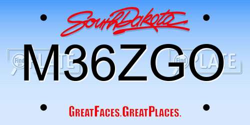 M36ZGO South Dakota License Plate