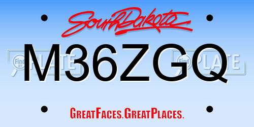 M36ZGQ South Dakota License Plate