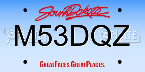 M53DQZ South Dakota License Plate