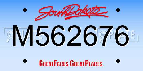 M562676 South Dakota License Plate