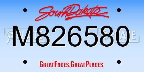 M826580 South Dakota License Plate