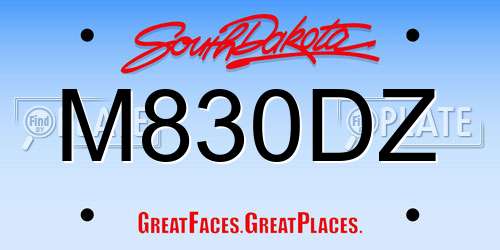 M830DZ South Dakota License Plate