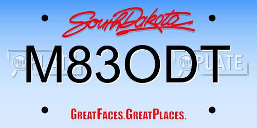 M83ODT South Dakota License Plate