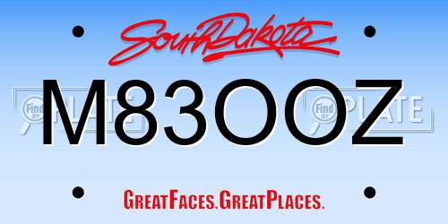 M83OOZ South Dakota License Plate