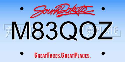 M83QOZ South Dakota License Plate