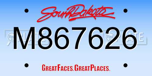 M867626 South Dakota License Plate