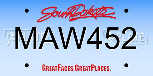 MAW452 South Dakota License Plate