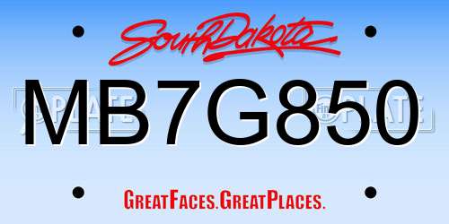 MB7G850 South Dakota License Plate