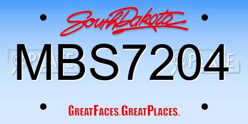 MBS7204 South Dakota License Plate