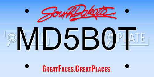 MD5B0T South Dakota License Plate