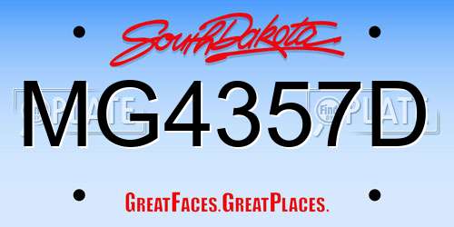 MG4357D South Dakota License Plate