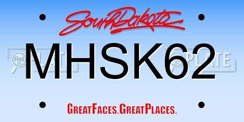 MHSK62 South Dakota License Plate