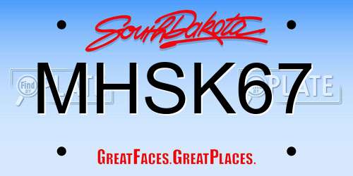 MHSK67 South Dakota License Plate